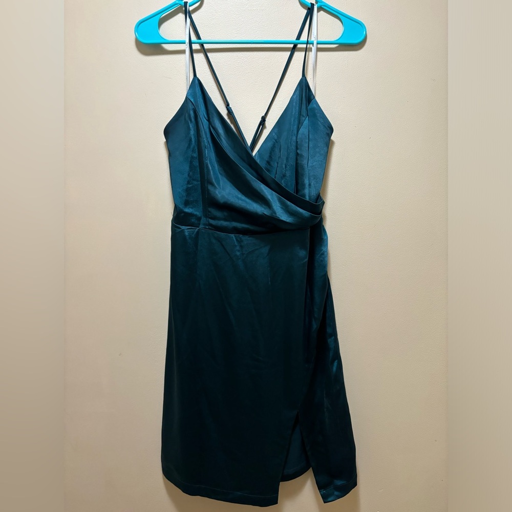 Forest green satin Lulus midi dress